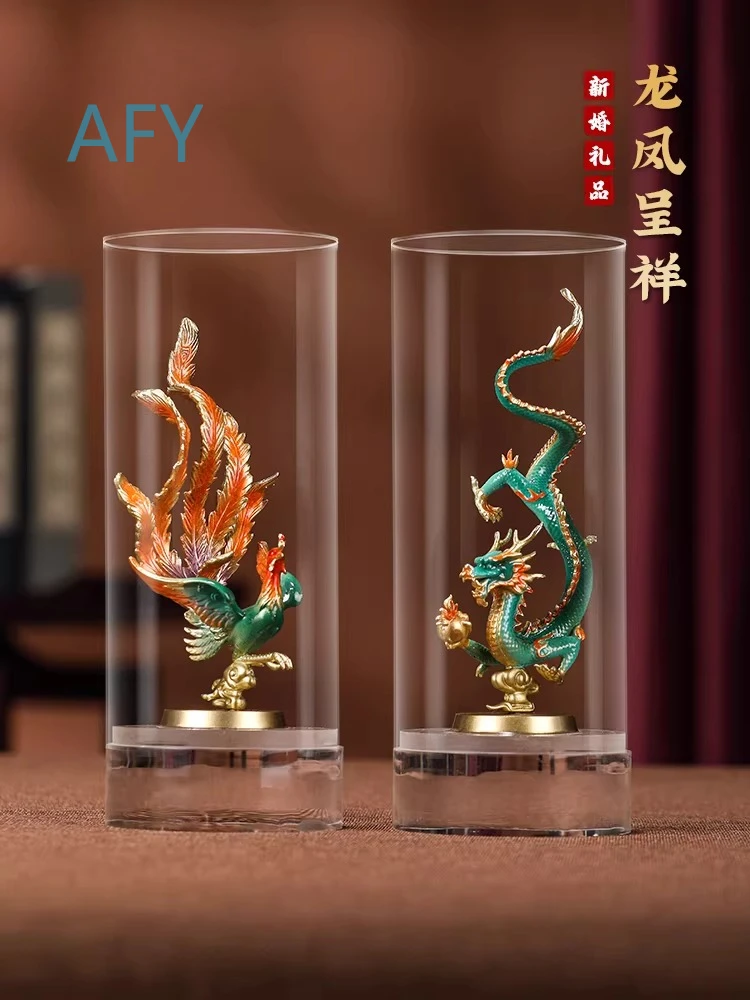 All-Copper Dragon and Phoenix Handicraft Ornament for Wedding Gift Chinese New Year Decor Souvenir Home Decoration Festival