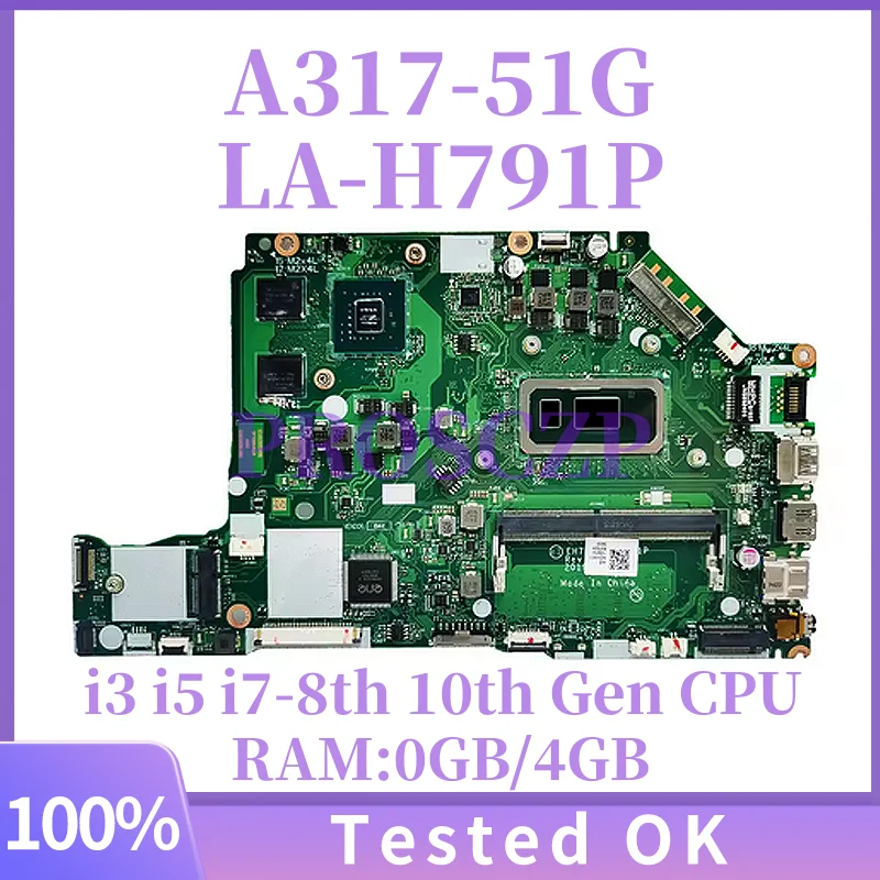 

LA-H791P For Acer Aspire A317-51G EX215-51G Laptop Motherboard i3 i5 i7-8th 10th Gen CPU MX230-V2G GPU 0GB/4GB-RAM Mainboard