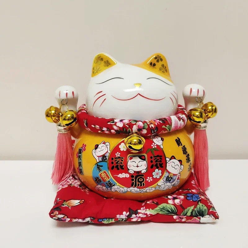 6 inch Ceramic Maneki Neko Figurine Fortune Cat Money Box Colored Cat Piggy Coin Bank Home Decoration Gift Feng Shui Ornament