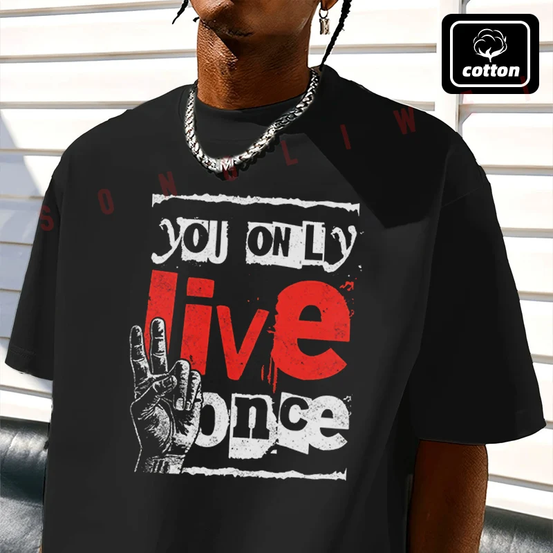 

You Only Live Once Moto T-Shirt Vintage Cotton Plain Mens Funny T Shirts Casual Harajuku Clothes