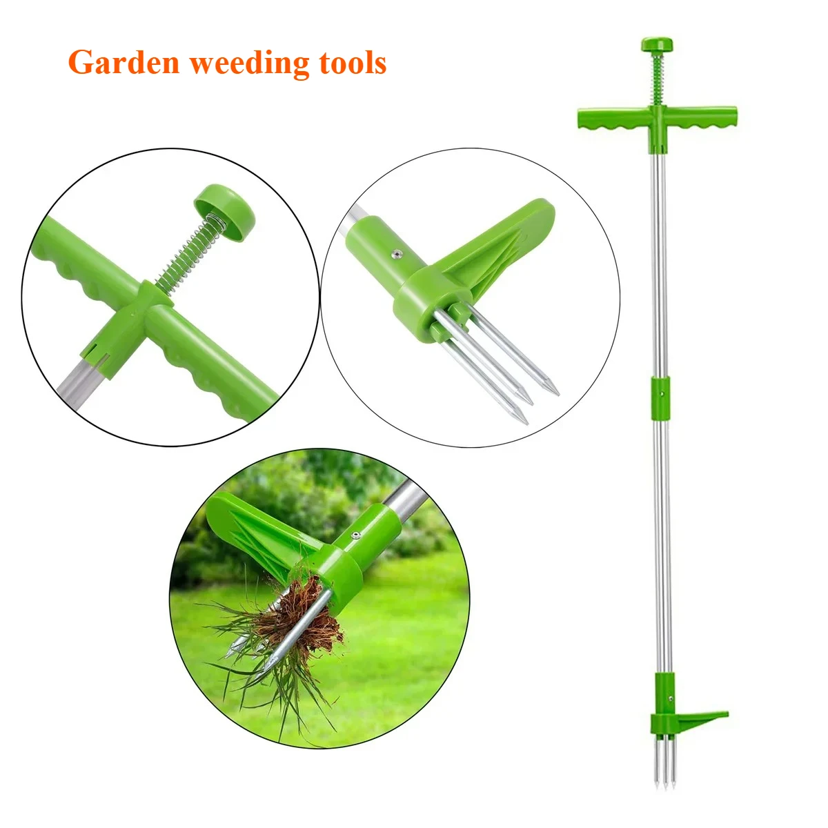 105cm Long Handle Stand Up Weed Puller, Aluminum Alloy Portable Weed Remover for Garden Lawn Yard Flower & Grass Root Removal