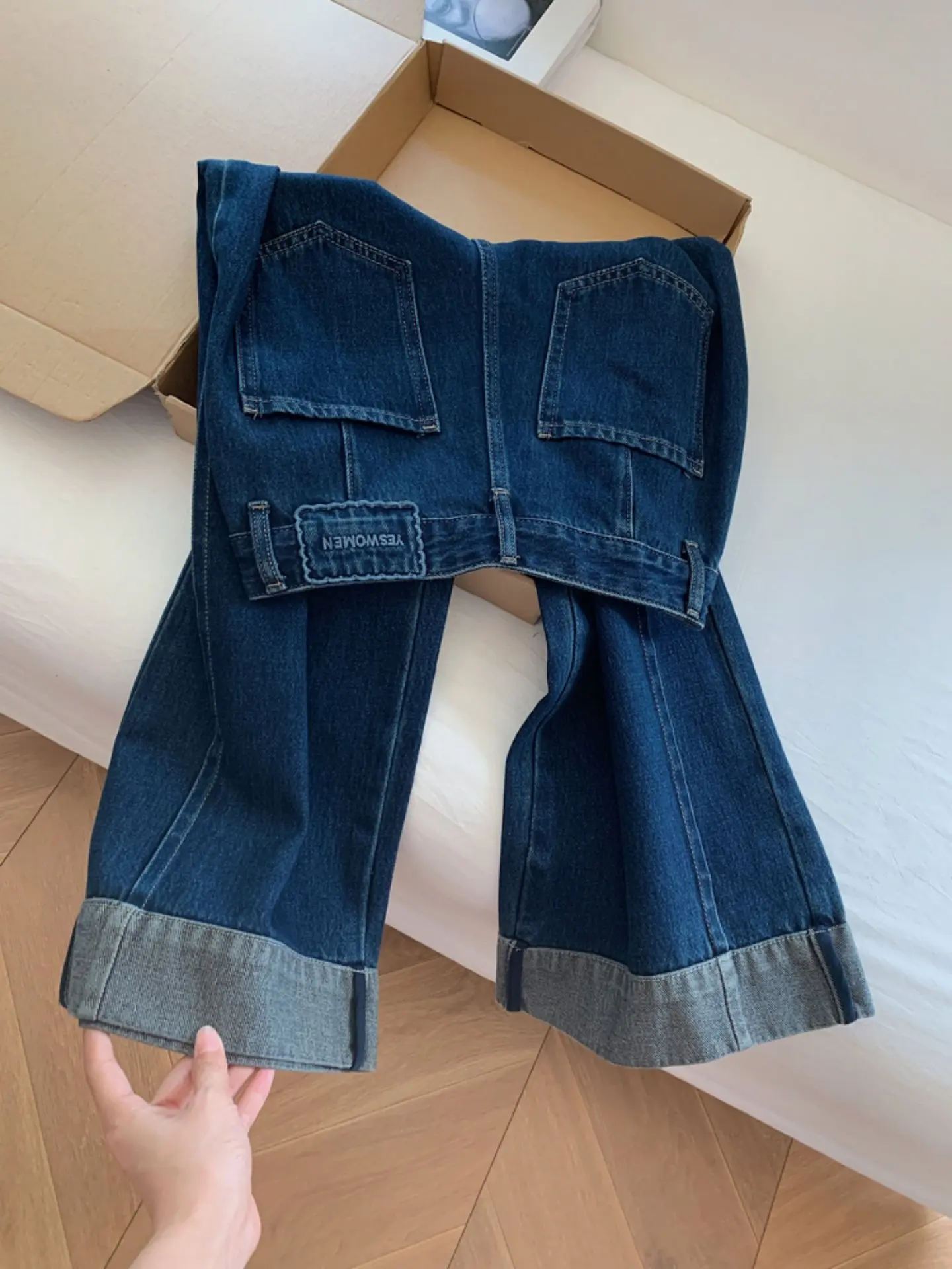 

Темно-синие узкие джинсы с загнутыми краями, прямые джинсы с высокой талией, широкие джинсовые брюки, женские брюки, 2026, весна-осень, новинка