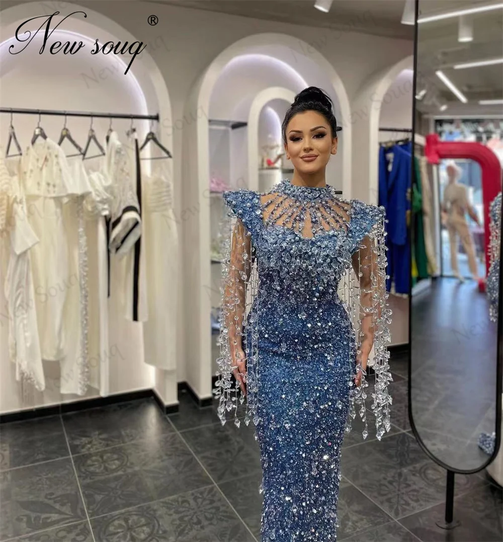 Luxury Beading Evening Dresses Kaftans African Girls Long Tassel Wedding Party Dress Dubai Coutures Birthday Engagement Gowns