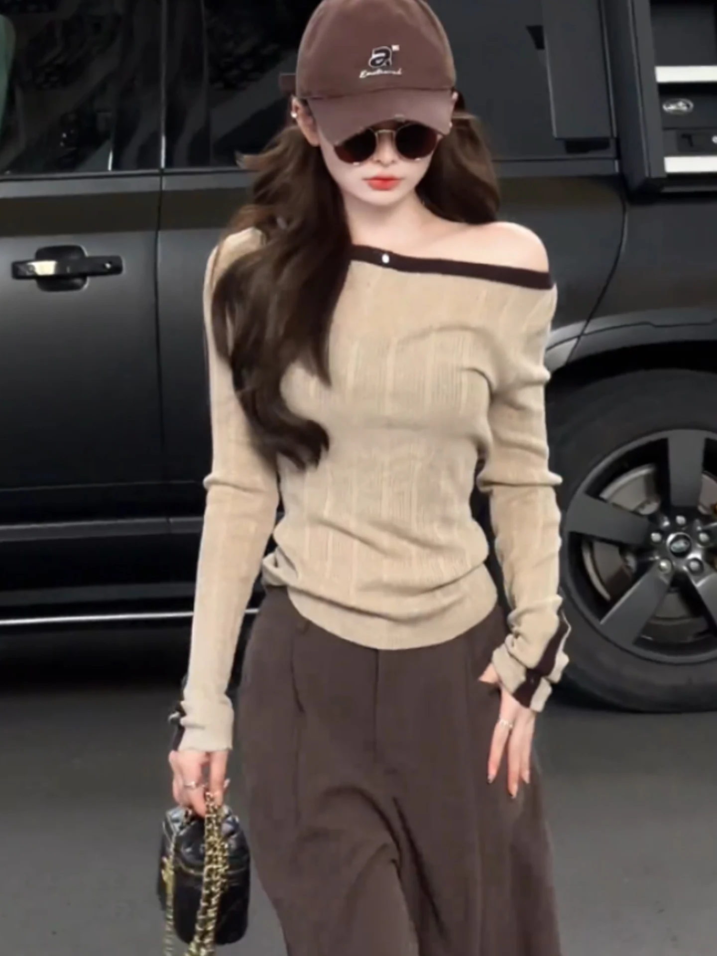 快適なニットのロング丈セーター、トレンディなヴィンテージ風、ファッショナブルな秋のトップス、スリムなベースレイヤー、通勤に最適...