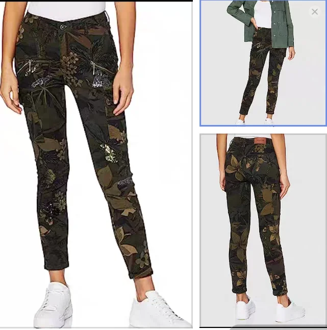 

Foreign trade original single Spanish fine printed heavy industry sequin army green denim overalls