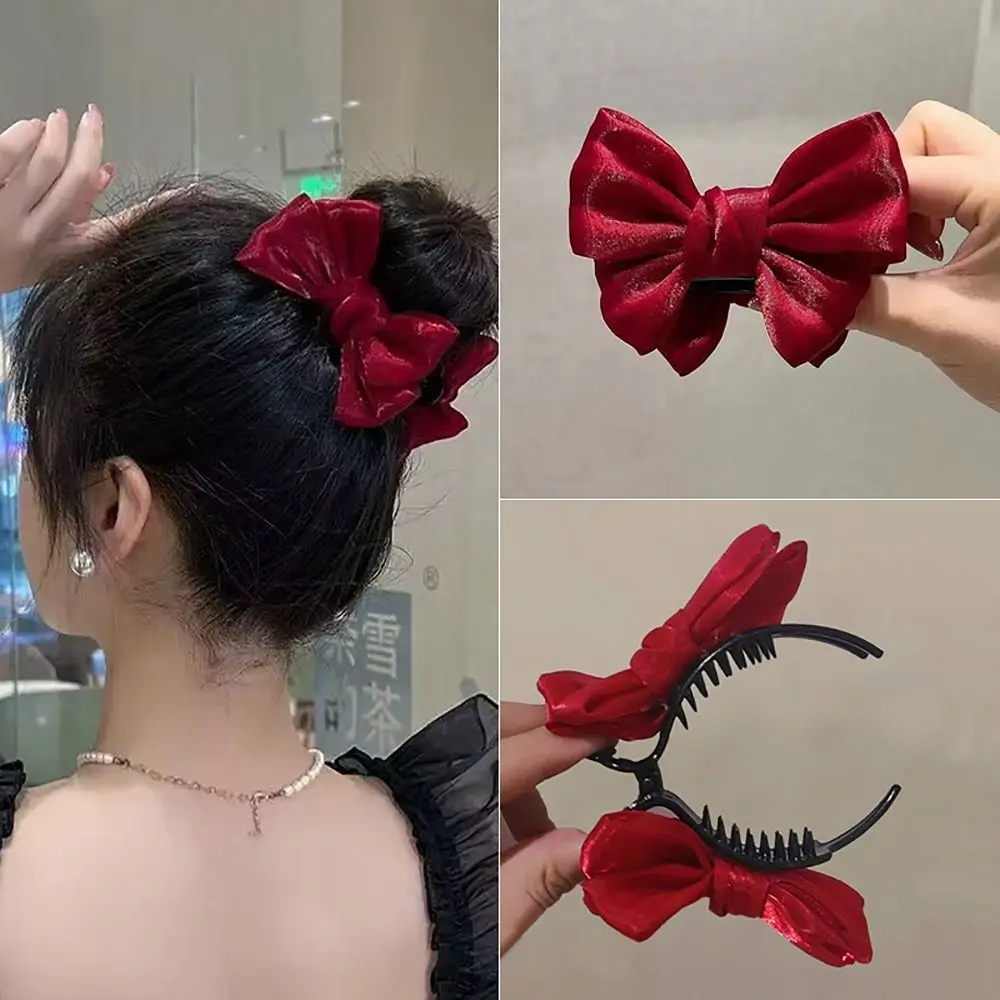 Exquisite Bowknot Hair Clip Glossy Hairpin Back Head Hair Clamp Elegant Pastoral Style Bow Headwear Women Girls Hair Accessories