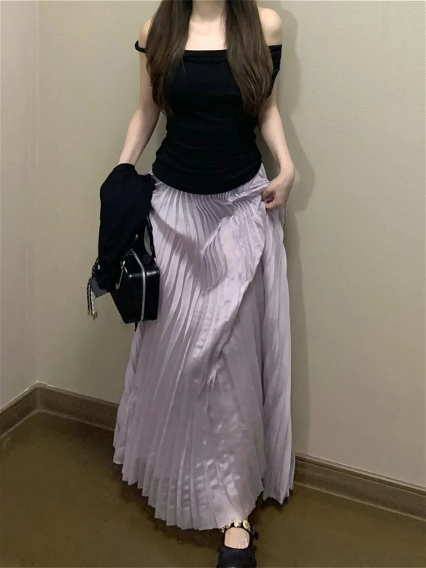 

Женская юбка-миди трапециевидной формы с высокой талией больших размеров, фиолетовая утягивающая юбка-тортик длиной f, удобная дышащая полиэфирная волокно