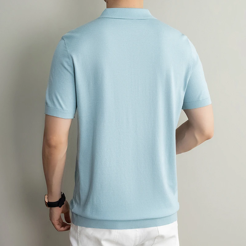 2026 Summer New Men's 100% Lyocell POLO Collar T-Shirt Knitted Jumper Bussiness Casual Short-sleeved Cool Breathable Tops Tees