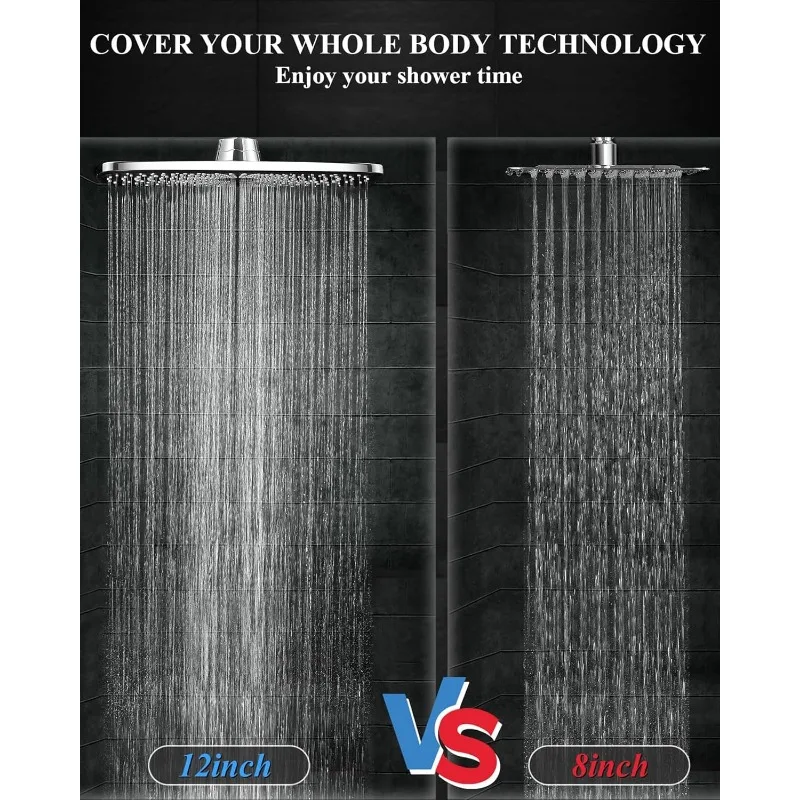 Rain Shower Head, 11.8 Inch Large Rectangular Rainfall Showerhead, Adjustable Stainless Steel 11 inch Extension Arm