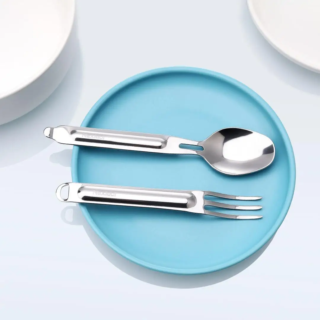 NexTool Outdoor Pure Titanium Spork and Spoon Reusable Camping Tableware Set with Case for Camping 6.29-Inch Long Handle