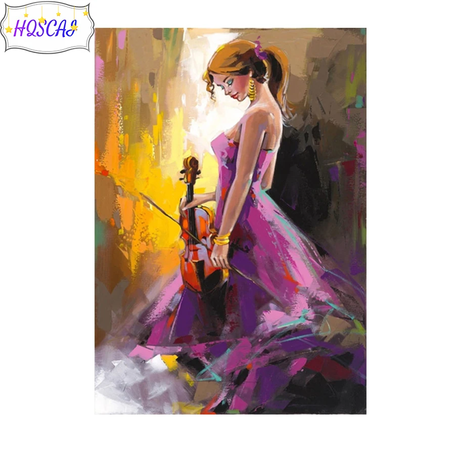 5D diy diamond painting Cross stitch Doodle girl violin round diamond embroidery mosaic home decoration pattern DIY handmade art