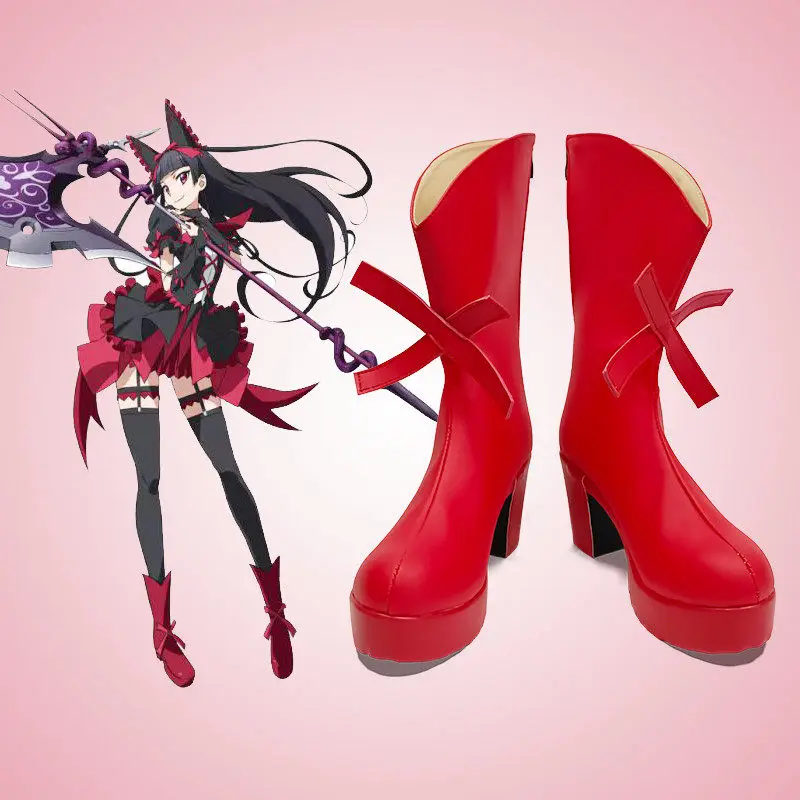 Anime GATE: Thus the JSDF Fought There! Rory Mercury Cosplay Shoes Red Short PU Leather Boots For Halloween Carnival