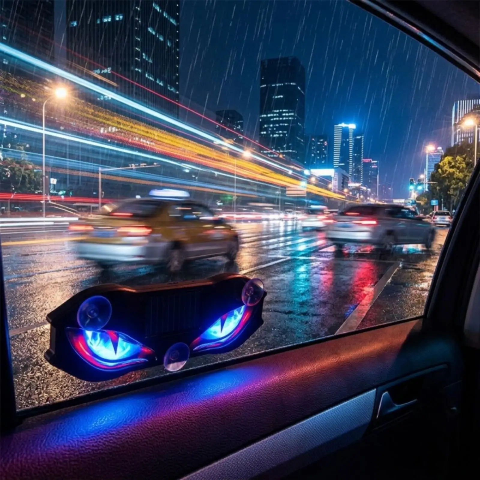 Solar Rechargeable Automotive Mood Light ABS Acrylic Evilocular Shape Suction LED Light for Car Glass