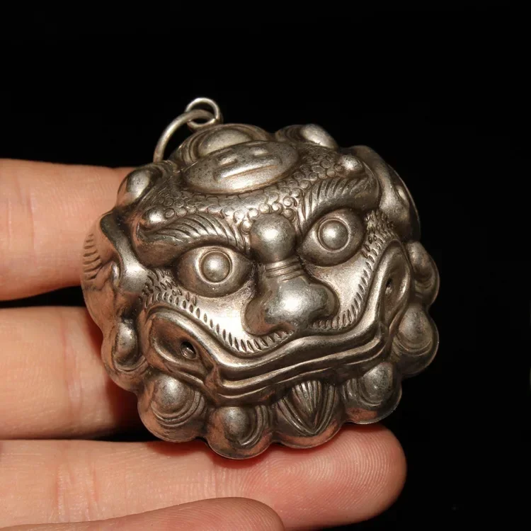 White Copper Animal Head Brass Bell Antique Silver Pendant Tiger Head Bell Home Decor