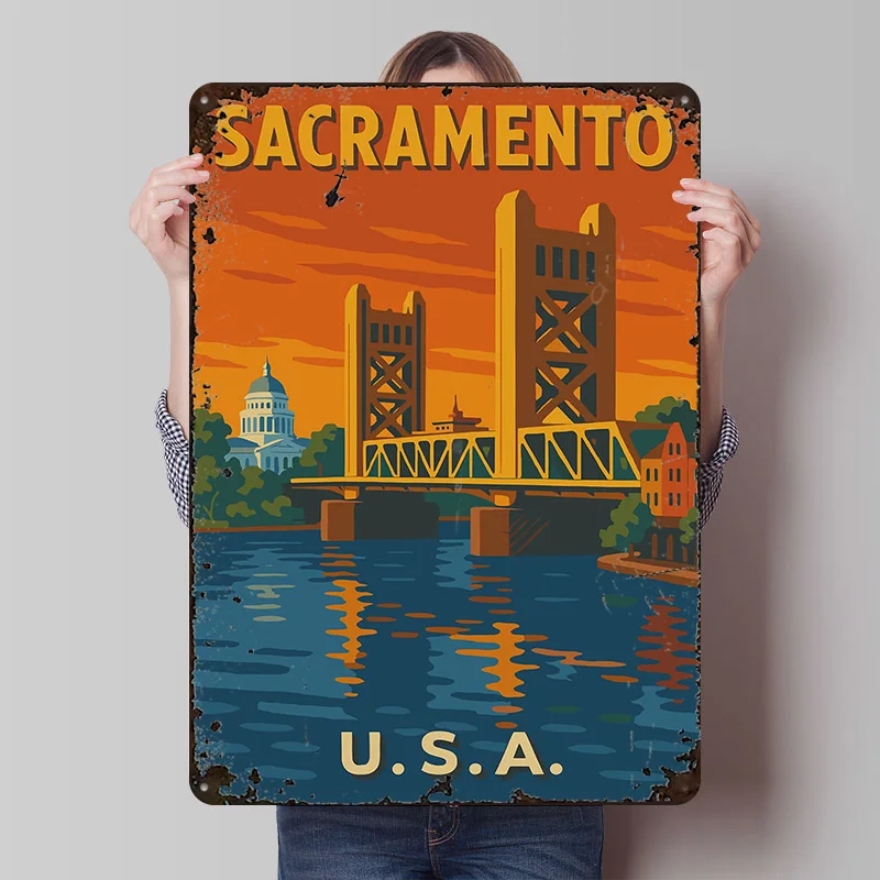 Decoraciones Vintage de Sacramento, Decoración de Interiores, Decoración de Sala de Estar, Decoración del Hogar, Letreros de Metal, Pósters Decorativos para la Pared, Arte para el Hogar