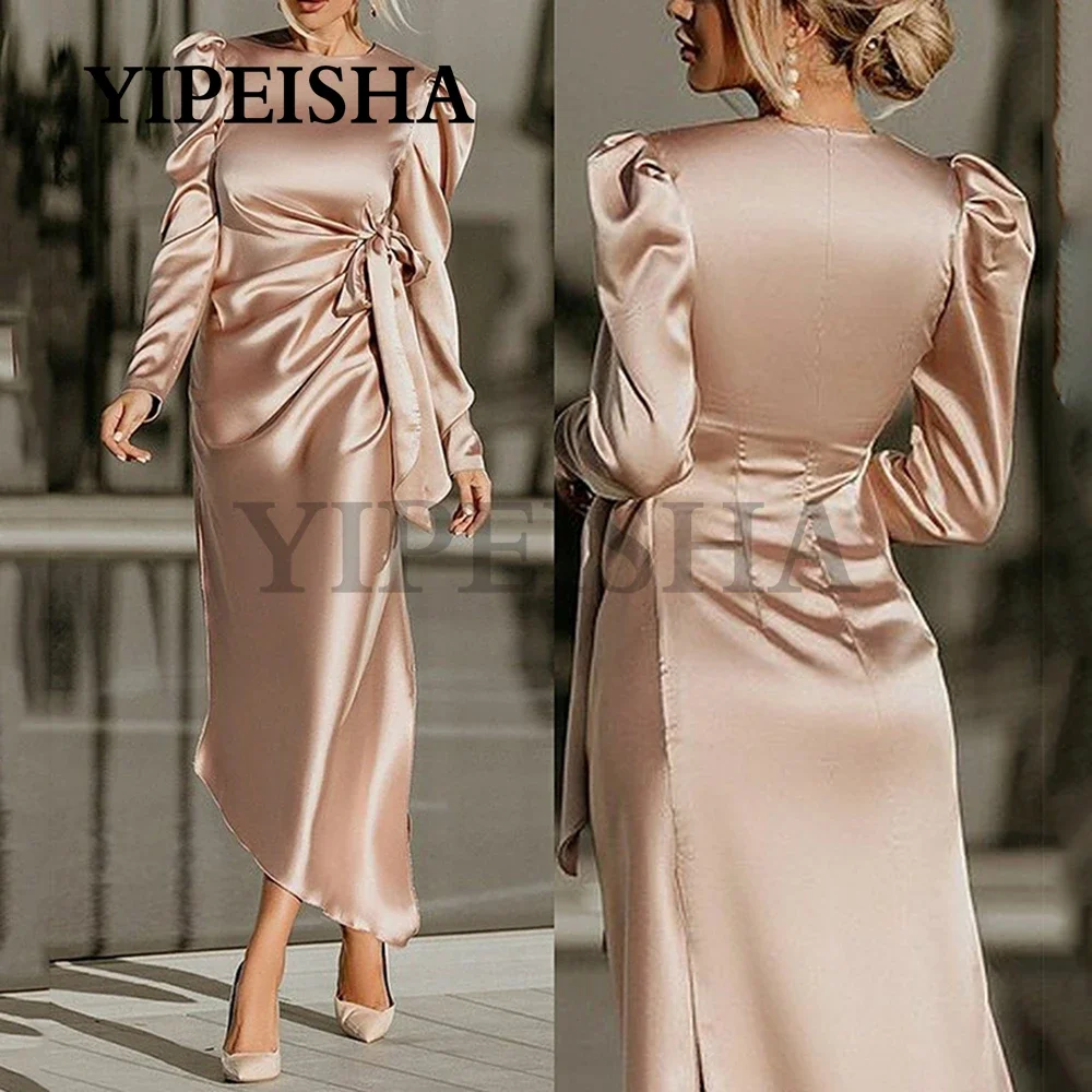 

Simple O-Neck Long Evening Dresses Sleeve Ankle-Length Prom Gown Women's Daily dress Wedding Guest Dress robes de soirée