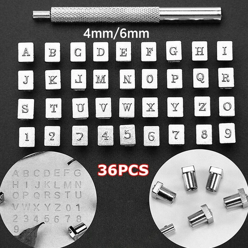 

36pcs Alphabet Leather Stamp Tool Kit Letter Number Punch Logo DIY Craft 4MM/6MM