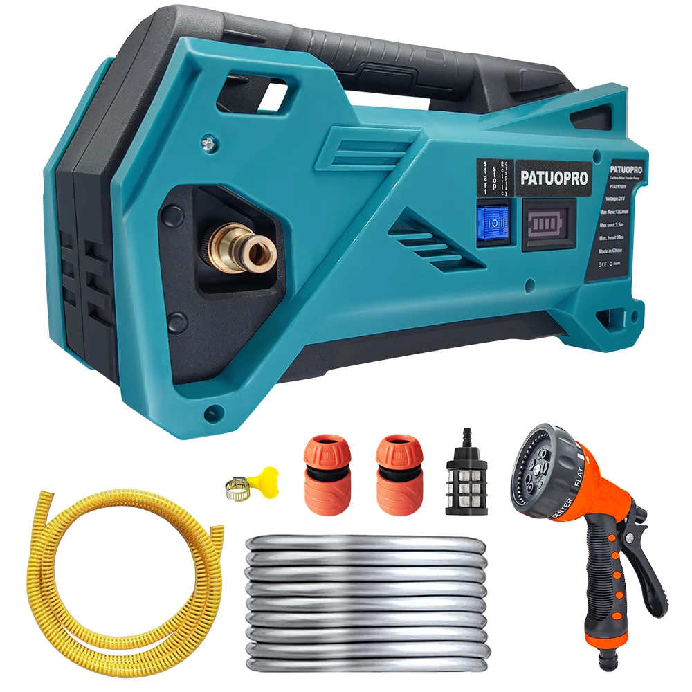 PATUOPRO Cordless Electric Water Pump 10M Hose Watering Machine Multifunction Garden Cleaning Power Tool For Makita 18V Battery