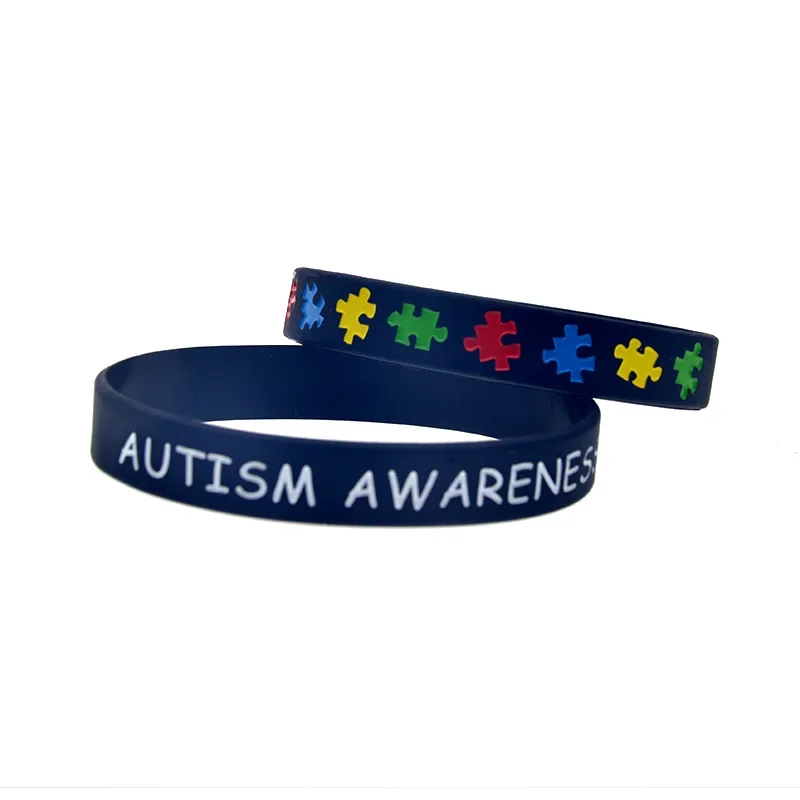 1 Stück/5 Stück Autismus-Puzzle-Slogan-Silikonarmbänder, Autismus-Bewusstseins-Armbänder, Wohltätigkeitskampagnen-Handbänder – Detail 5