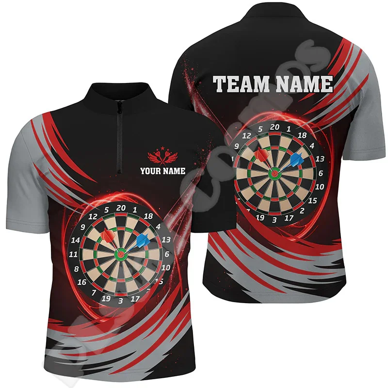 Custom Name Darts Skull Mesh Breathable Graffiti Tattoo Retro 3DPrint Harajuku Summer Short Sleeves Zipper Polo Shirts Jersey C3