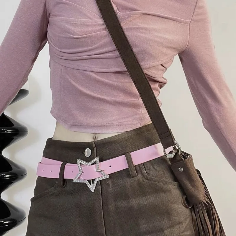 Spice Girls-Ceinture Étoile pour Femme, Reliure en Cuir Rose, Ceinture Ornée de Strass, Accessoire de Décoration Rétro, Rotterdam Kling, Y2k