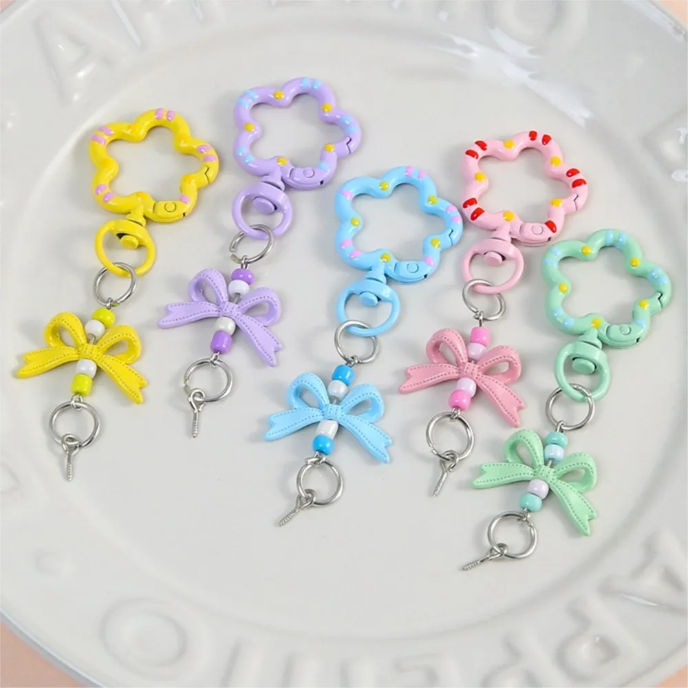 5pcs Candy Color Metal Metal Lanyard Snap Hook Lobster Clasp Bow Charms with Screw Eye Pins for DIY Keychain Crafts Jewelry Make
