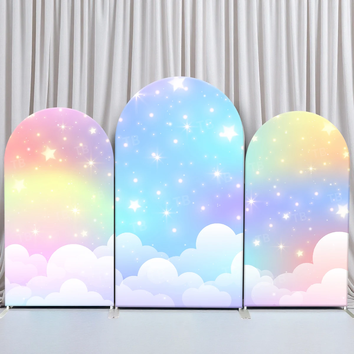 

TB Rainbow Cloud Theme Ach Backdrop Cover for Kids Colorful Birthday Party Decoration Photograph Background Wall Elastic Fabric