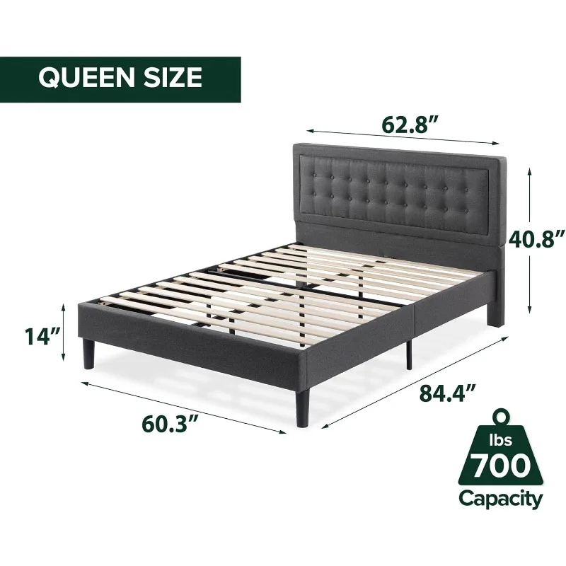 Upholstered Platform Bed Frame, Mattress Foundation, Wood Slat Support, No Box Spring Needed, Eco Friendly Packaging,Queen