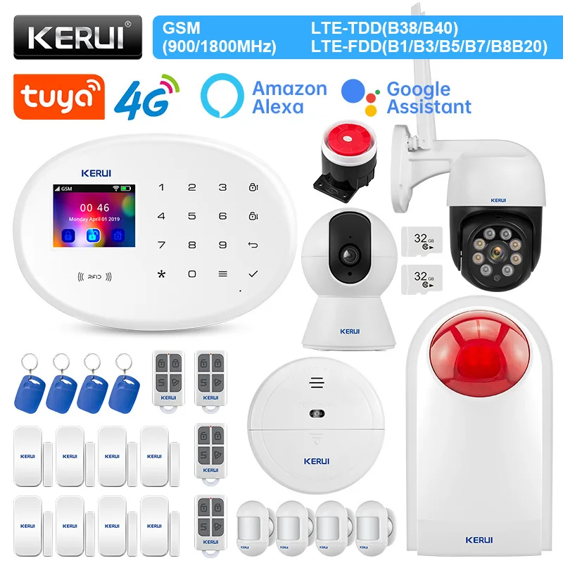 

KERUI Alarm System for Home W204 4G WIFI GSM Alarm Motion Sensor Detector Smart Life Alexa Door Sensor Flashing Siren RFID Card