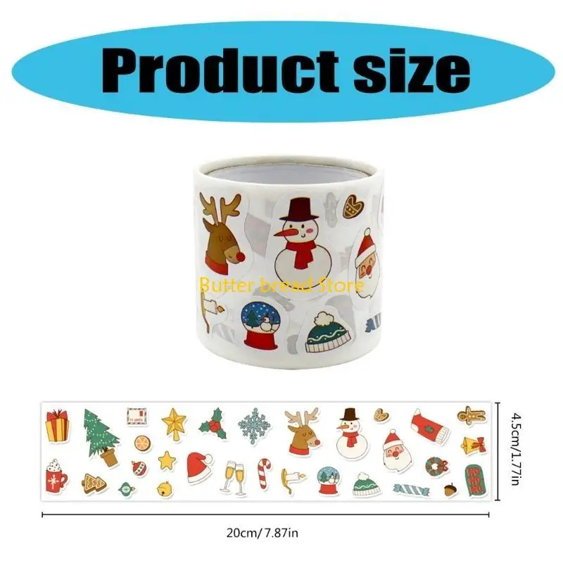 W89C 300 Counts Christmas Theme Sticker Cartoon Sticker for Packaging Journal Planner