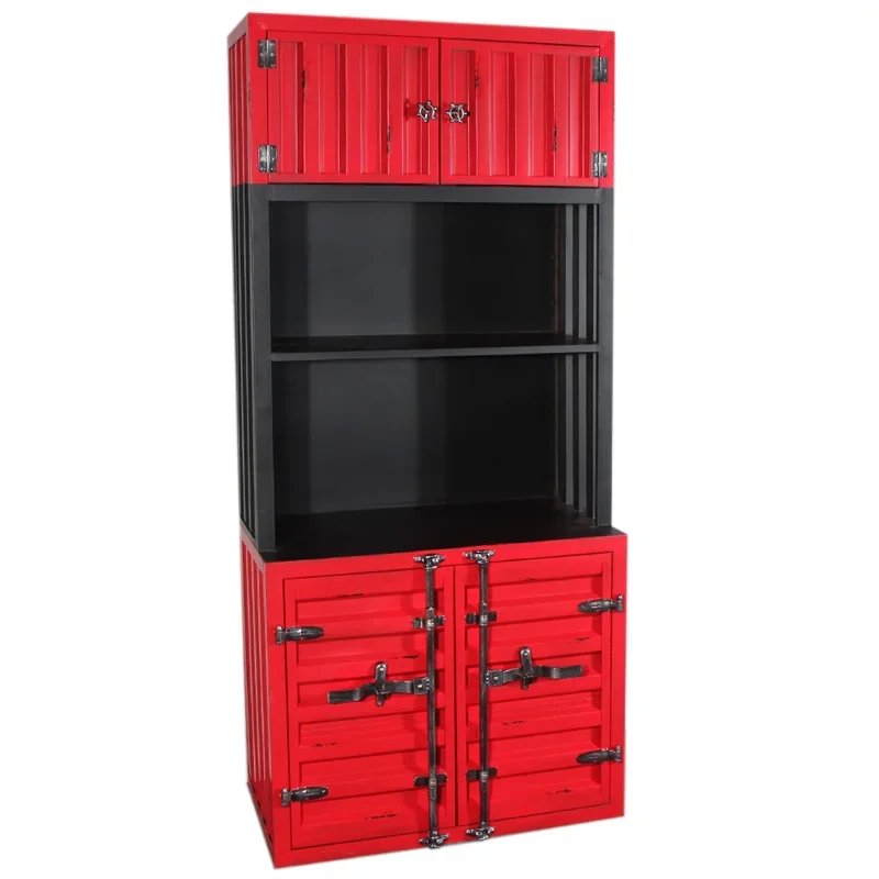 Container bookcase with door storage, industrial style furniture cabinet, storage cabinet storage display