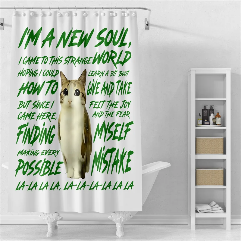 Aertemisi Meowl Shower Cat Owl Funny Meme Brainrot Gen Z Joke Meme Curtain Set with Grommets and Hooks for Bathroom Decor