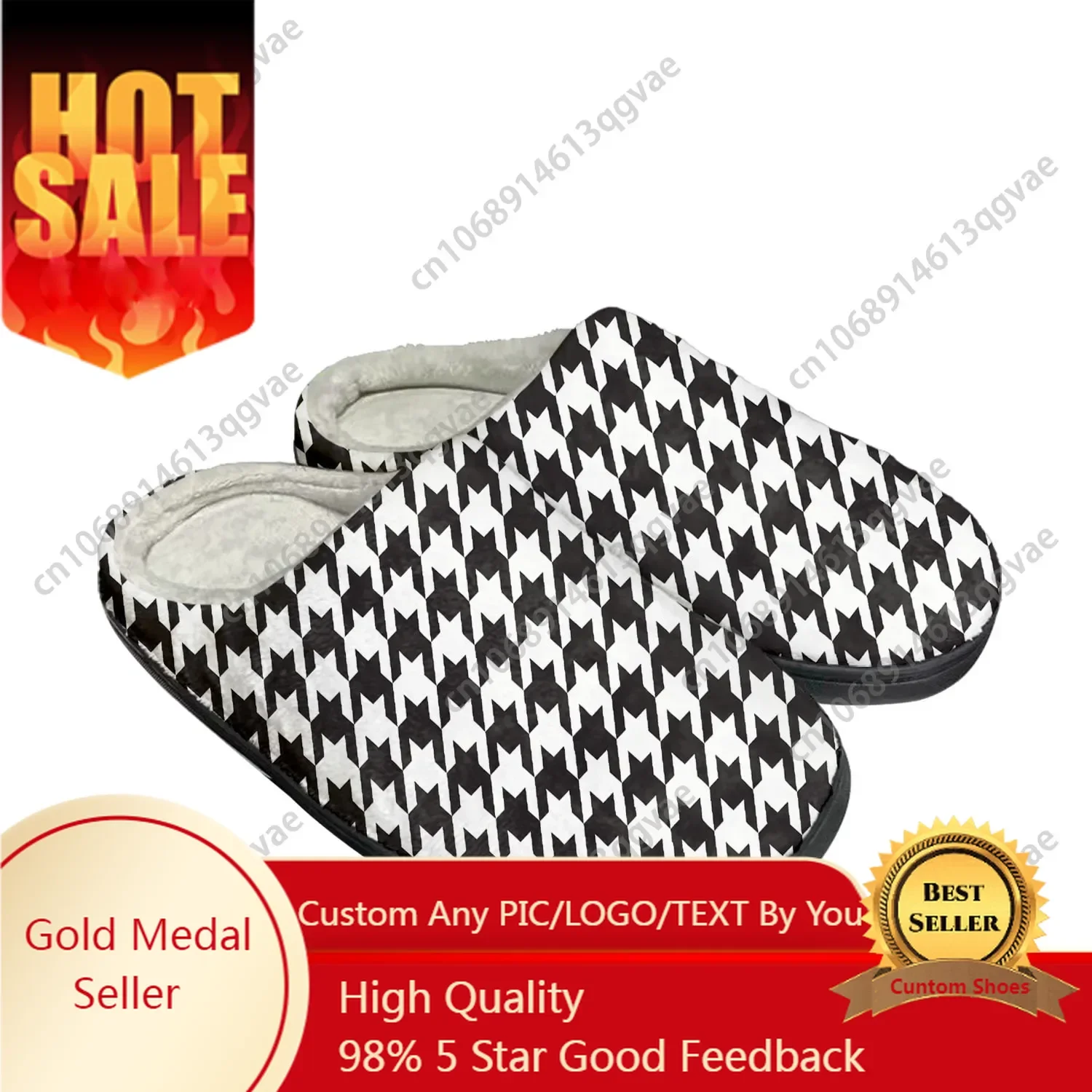 

Houndstooth Pattern Home Cotton Custom Slippers Mens Womens Sandals Plush Bedroom Casual Keep Warm Shoe Thermal Slipper Black