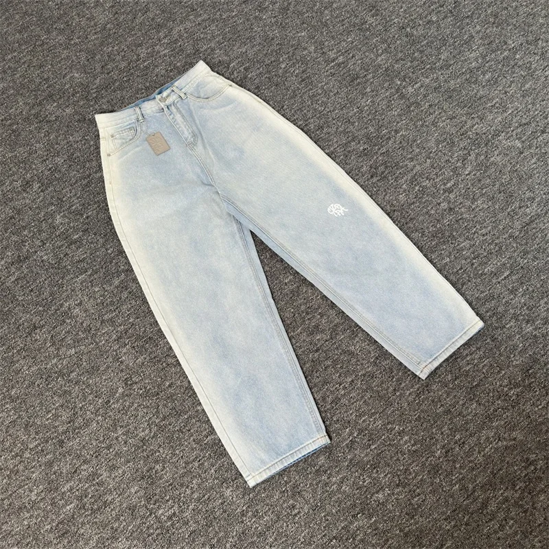 جينز Mertra أزرق مغسول لعام 2025 للرجال والنساء 1:1 أفضل جودة مطرزة بشعار عتيق مستقيم الساق من قماش الدنيم #2