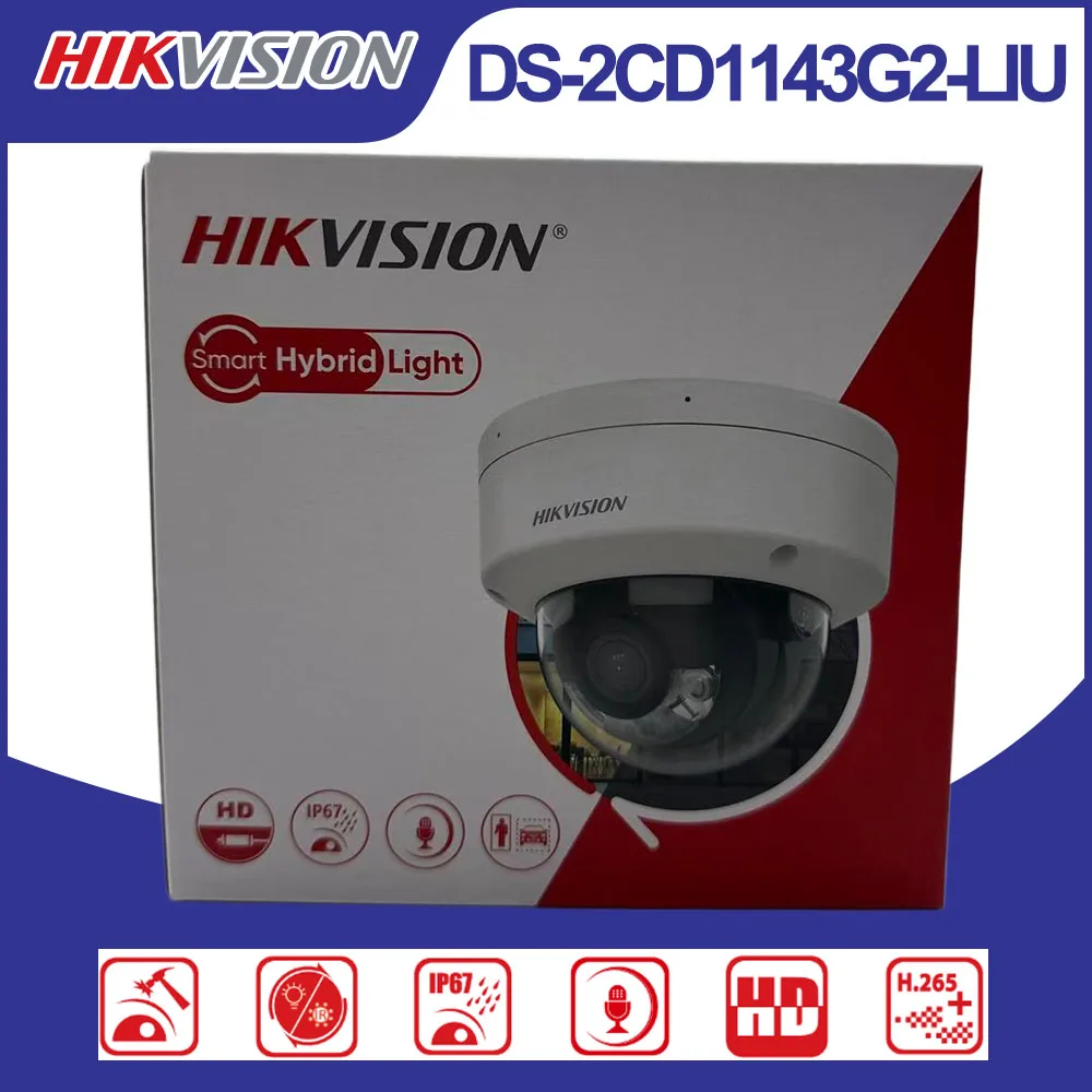 Hikvision DS-2CD1143G2-LIU 4MP Dome Network Camera Smart Hybrid Light Human & Vehicle Detection Built-in Mic IP67 IK08 PoE Camer