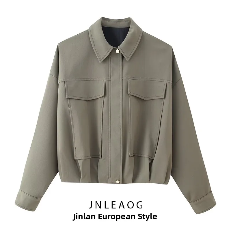 

Модный плиссированный подол, куртка-пилот, женское осеннее новое пальто из полиэстера, свободный крой, длинная застежка-молния све