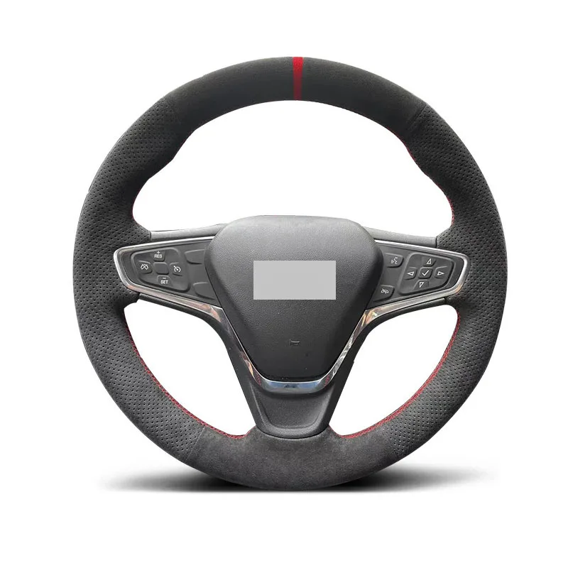 DIY Genuine Leather Suede Steering Wheel Cover Red Thread Car Accessories Specifically for Chevrolet Malibu Equinox BOLT-EV VOLT