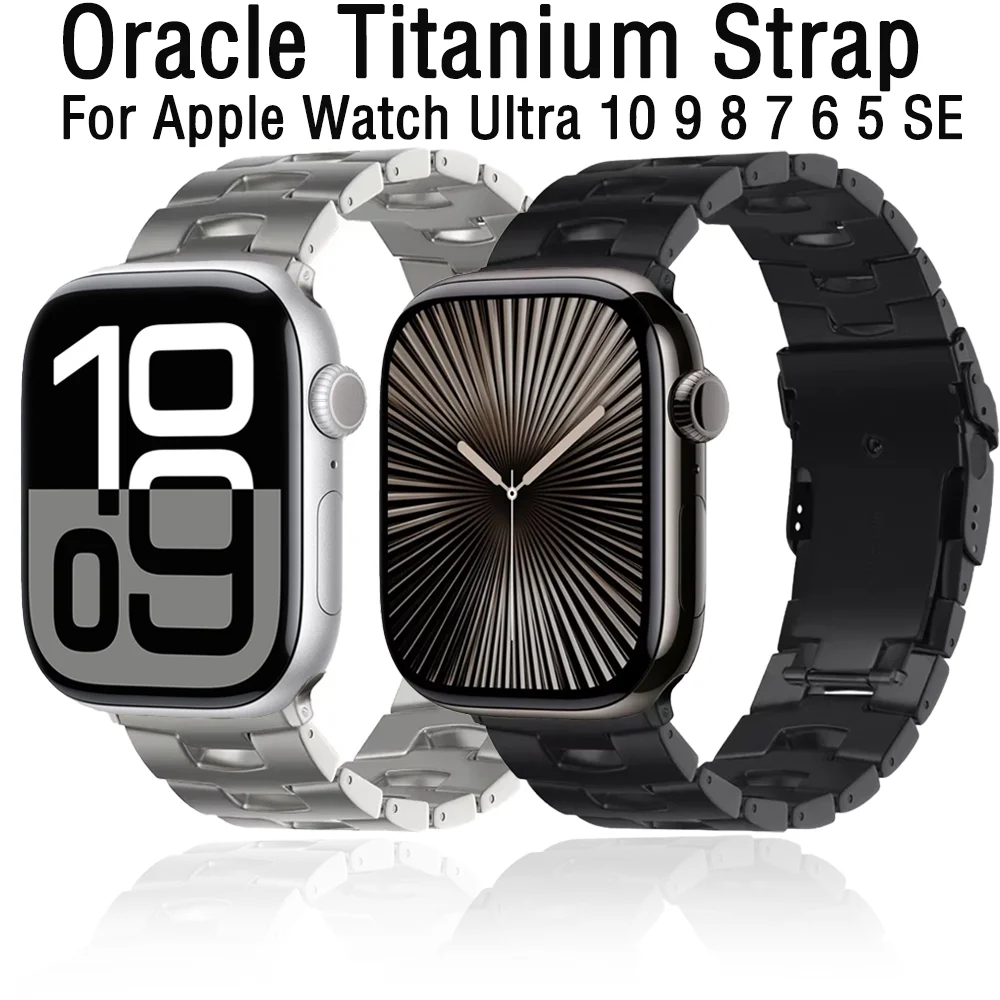 Pulseira de titânio oracle para apple watch ultra 10 9 8 7 6 5 se pulseira de luz de metal cinto iwatch 49mm 45mm 41mm 44mm 46mm 42mm banda
