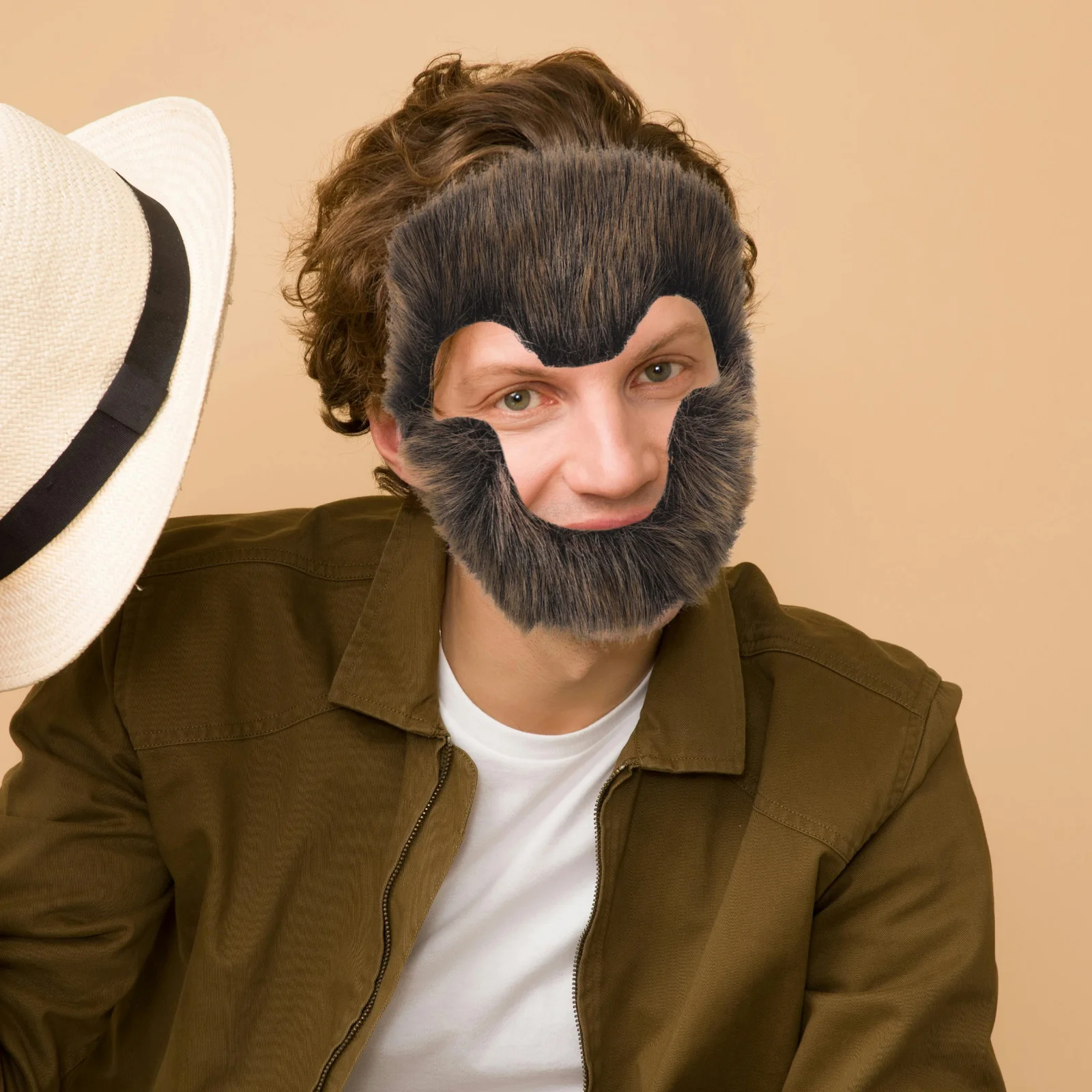 1 szt. Brązowa sztuczna broda małpy do kostiumu, na imprezę cosplay, maskaradę, rekwizyty sceniczne, wielokrotnego użytku, sztuczna broda dla mężczyzn