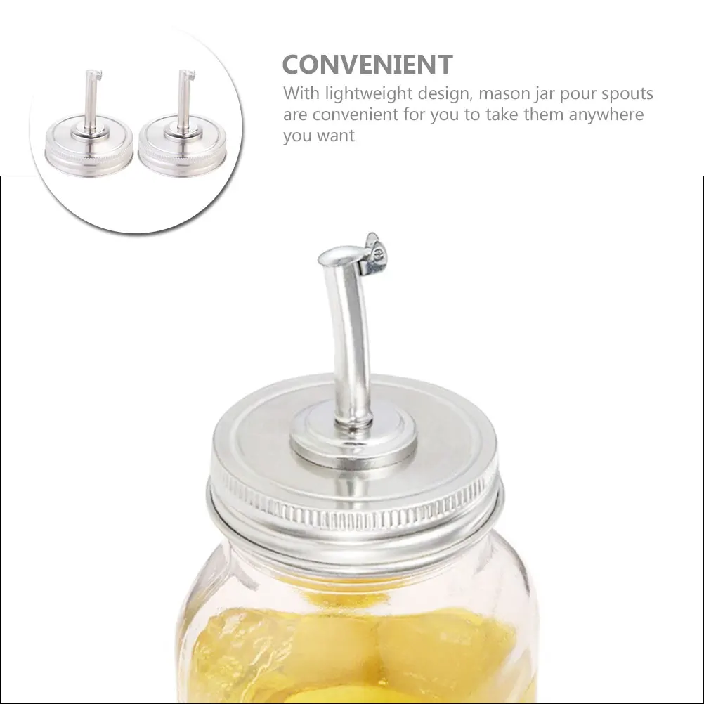 

2Pcs Oil Spout Lid Stainless Steel Jar Pour Spout for Mason Jars Leak Proof Easy Pour Kitchen Storage Accessories