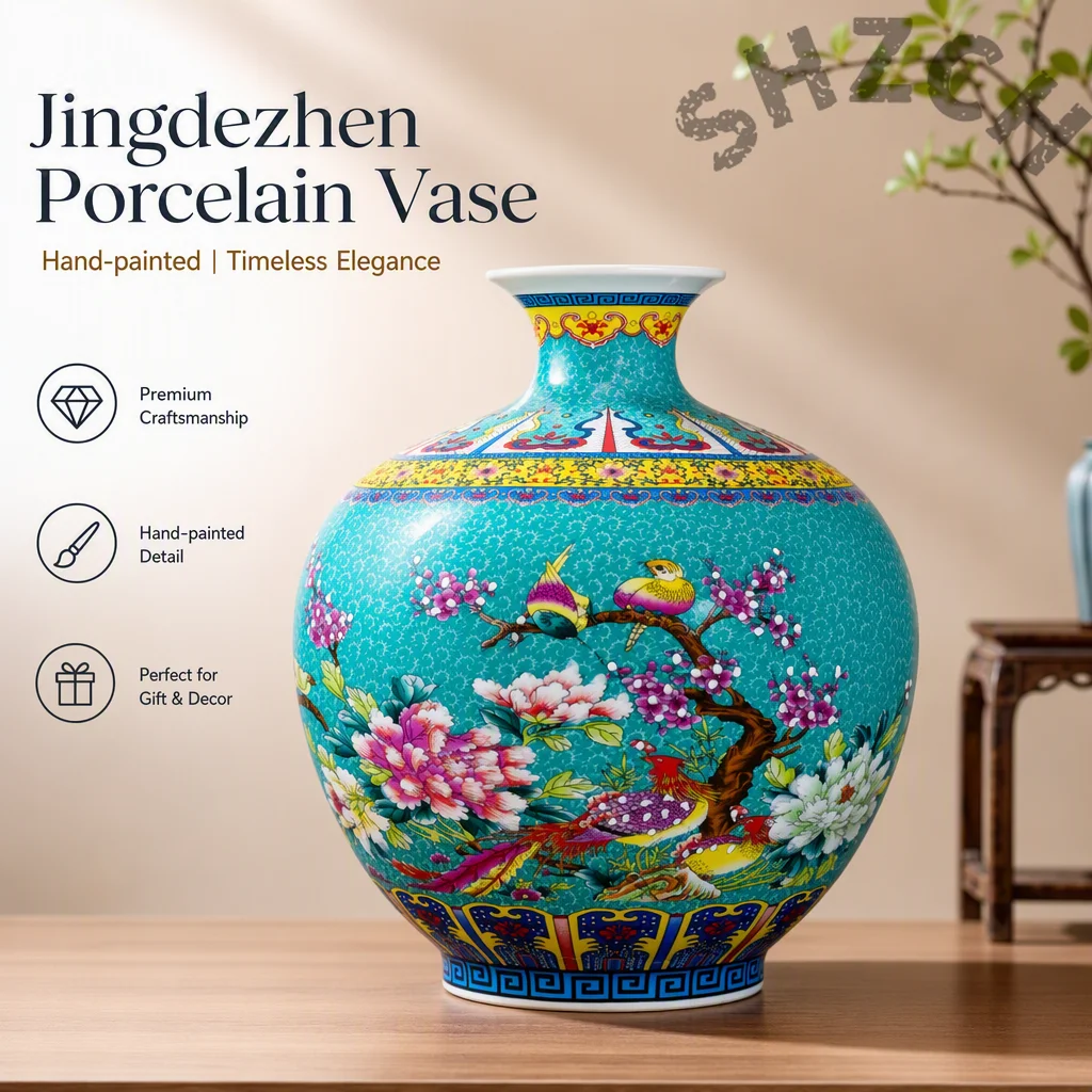 Handcrafted Ceramic Pomegranate Vase with Traditional Enamel Finish – Elegant Home Decor for Living Room or Flower Arrangement