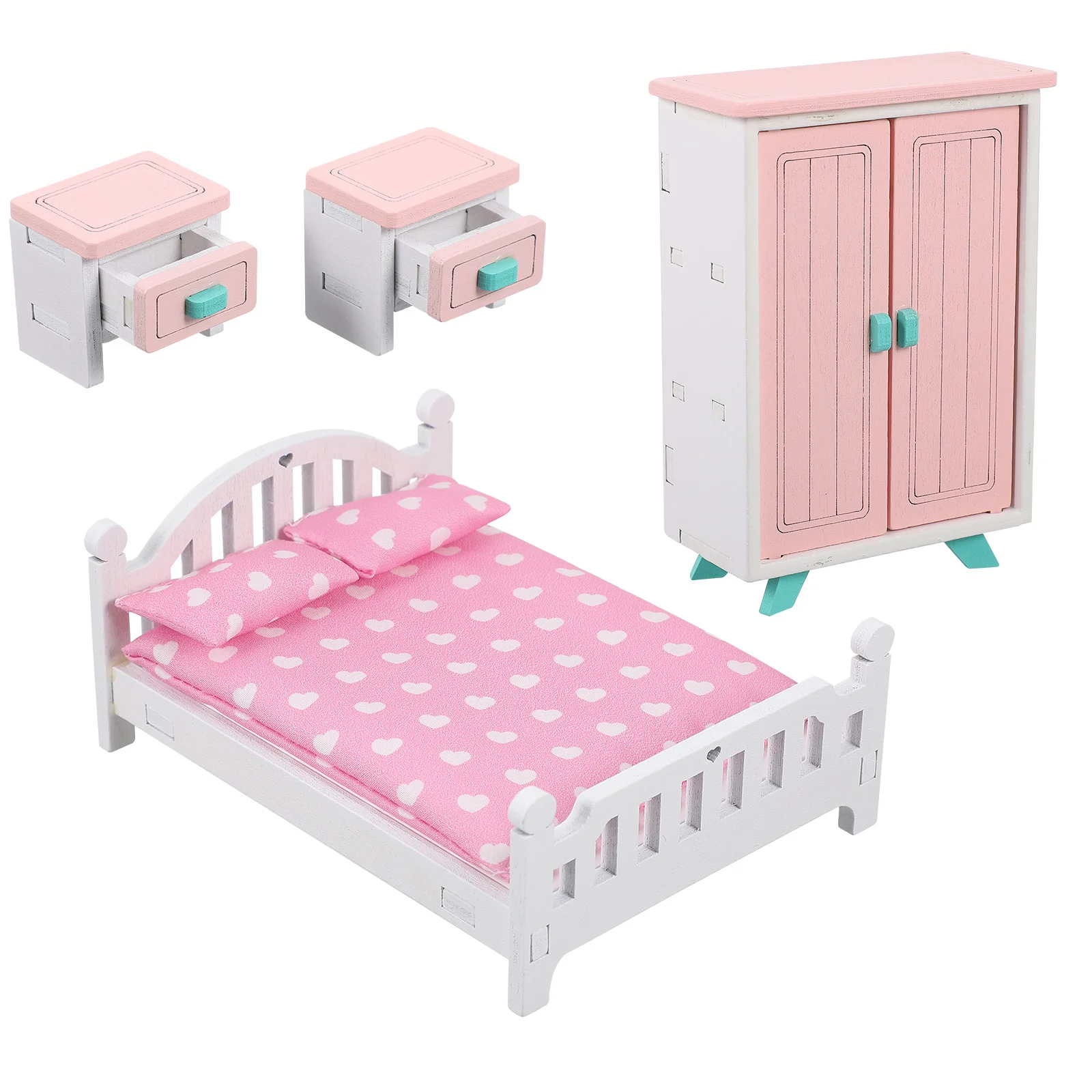 1Set Mini Meubels Poppenhuis Slaapkamer Set Bed Garderobe Elegant Design Poppenhuis Accessoires Miniatuur Meubels