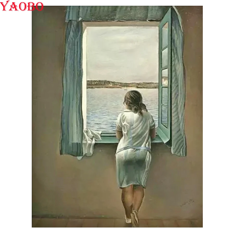 5D DIY Diamond Painting Embroidery Diamond Mosaic Salvador Dali Woman At The Window  Pictures For Living Room Decoration Gift