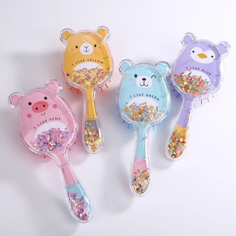 

Cute Cartoon Air Cushion Massage Comb Bear Shape Sequins Quicksand Anti-knot Combs for Baby Kids Comb for Curly Hair