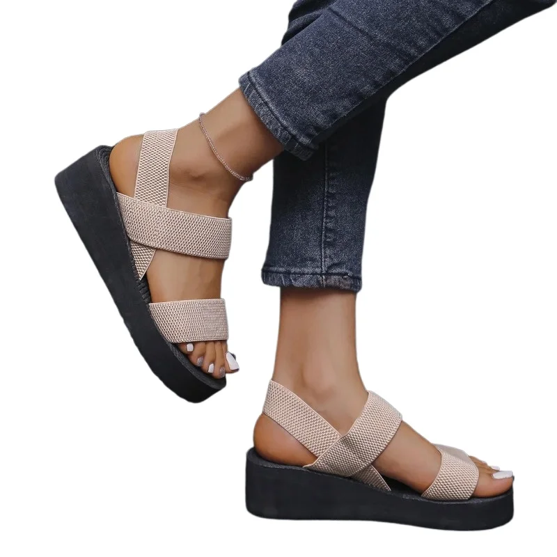 

Women Minimalist Wedge Sandals Open Toe Thick Sole Female Platform Shoes Elasstic Back Strap Home Street Slingback Sandalias