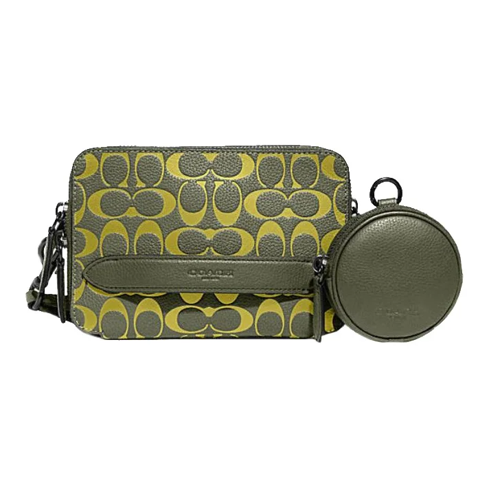 COACH Charter Cow Leather Camera Bag, Shoulder Bag, Crossbody Bag Small Men's Army Green Light Green CA074-UDS