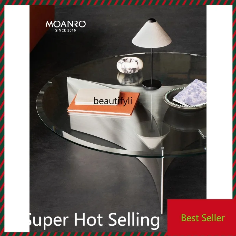 

B132 Tempered glass coffee table living room household small apartment coffee table modern minimalist side table