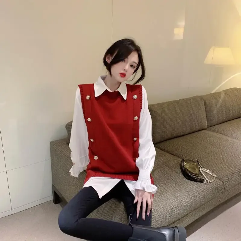 AIGYPTOS Sweater Vest All-Match Korean Fashion Female Autumn And winter knitted sweater vest crop sleeveless sweater for women