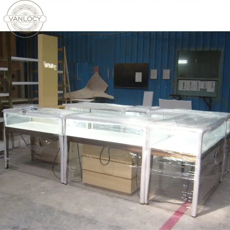 Custom.VANLOCY Custom Luxury Retail Store Jewelry Showcase Cabinet MDF Tempered Glass Metal Stainless Steel Aluminum Design Shop