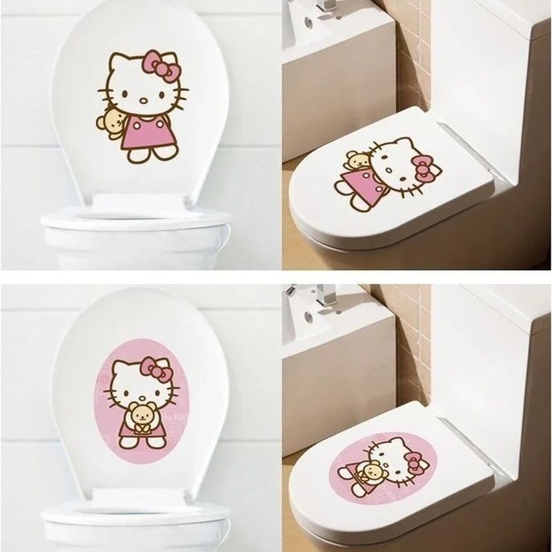 Hello Kitty Cartoon Toilet Stickers Cute Animation PVC WaterProof Wall Sticker Fashion Decal Bathroom Toilet Frigerator Decorate